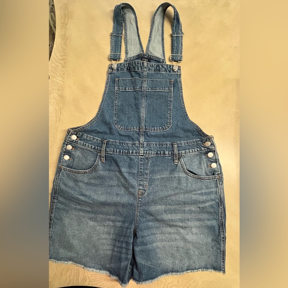 J.Crew Blue Denim Overalls with Orange Stitching